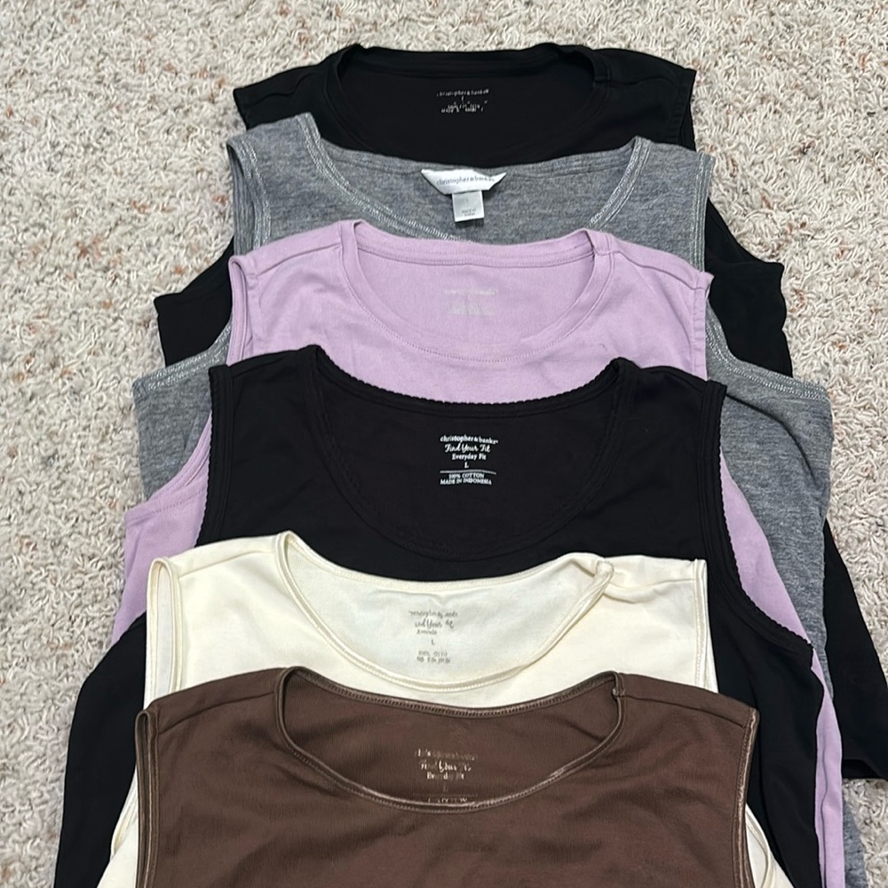 BUNDLE x6 Christopher & Banks Tanks Size Large brown cream black lavender gray